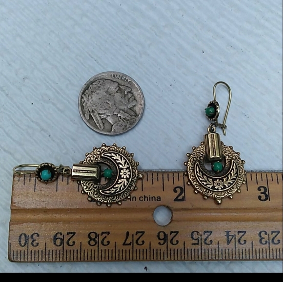 c.1800s VICTORIAN 14K Gold Turquoise Drop Earrings ANTIQUE - Picture 8 of 12